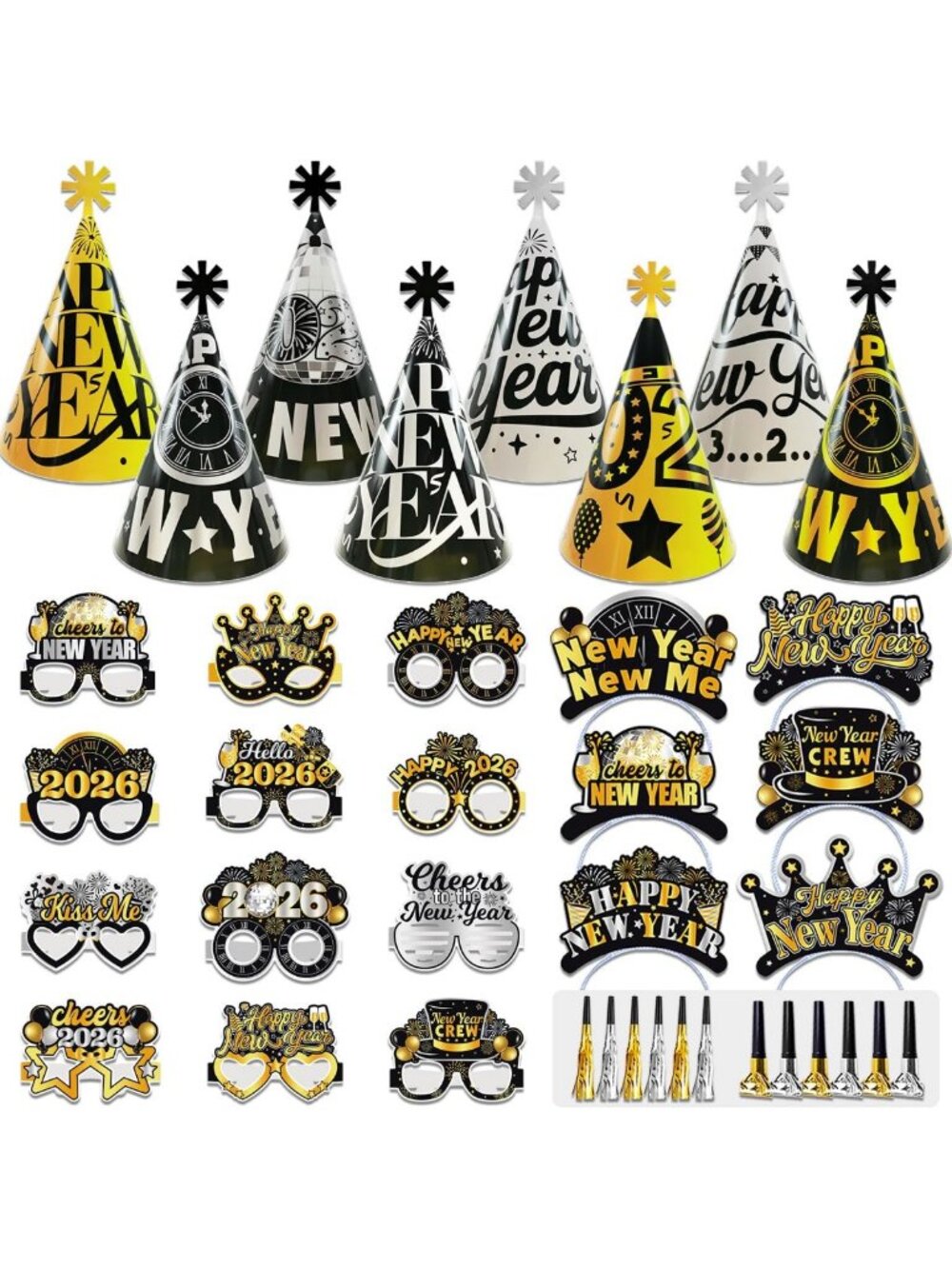 2026 New Year's Eve Party Supplies - 42pcs Hats, Headbands, Glasses & Favors